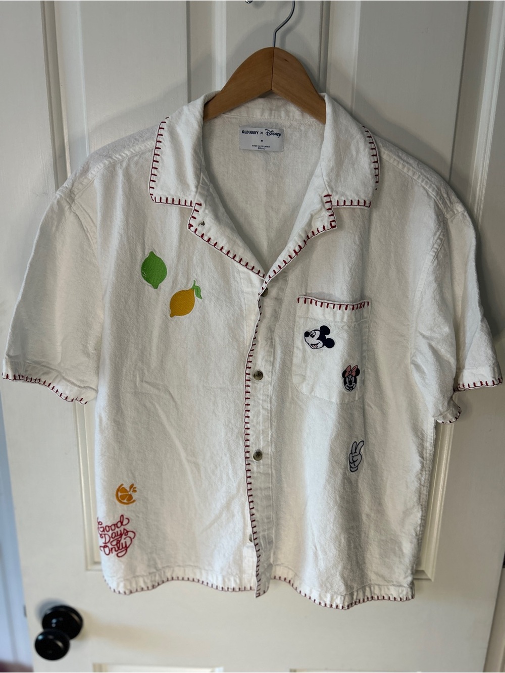Old Navy x Disney White Embroidered Short Sleeve Shirt and Shorts - linen/cotton
